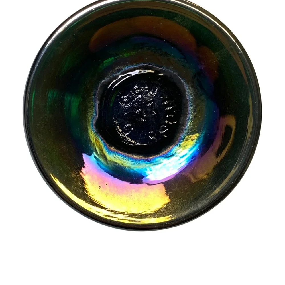 1977 Gibson Glass Green Iridescent Jack In The Pulpit Art Glass Vase USA